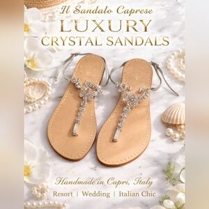 II Sandalo Caprese Crystal Luxury Silver Leather Sandals 36 US 6 Wedding Resort
